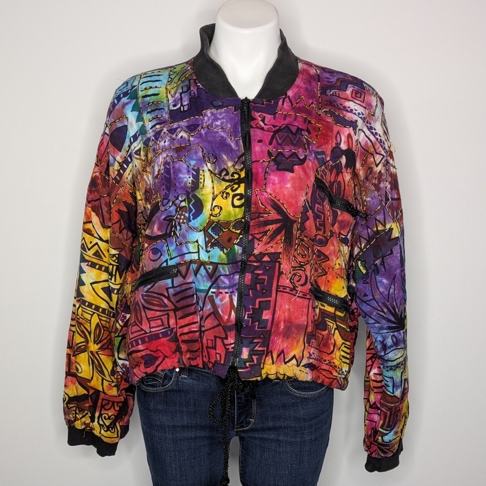Vintage Way To Go Colorful Rainbow Abstract Artistic Beaded Jacket OSFM